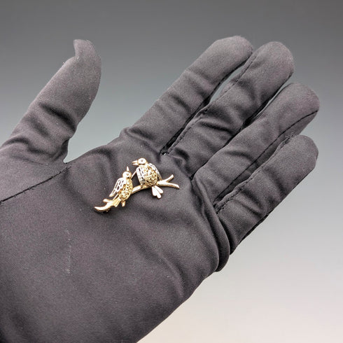 復古鍍金純銀愛情鳥胸針